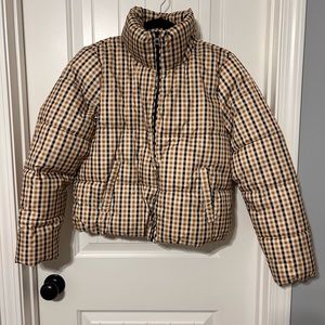 ASOS Only Tabitta Check Short Puffer Jacket Black and Tan Medium